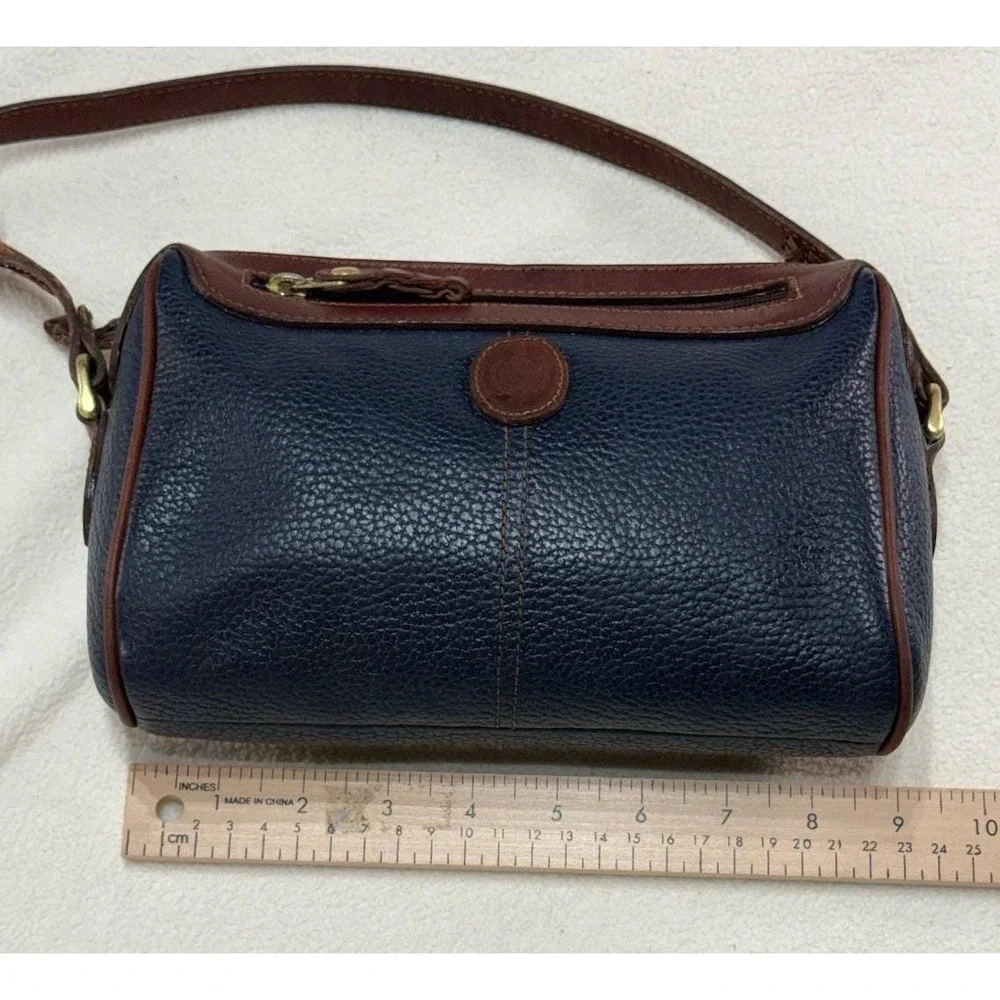 Vintage Liz Claiborne Bag Navy Pebbled Leather Handbag Brown Trim 80's 90's